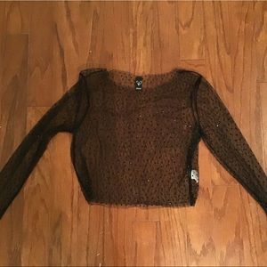 Mesh shirt with rhinestones